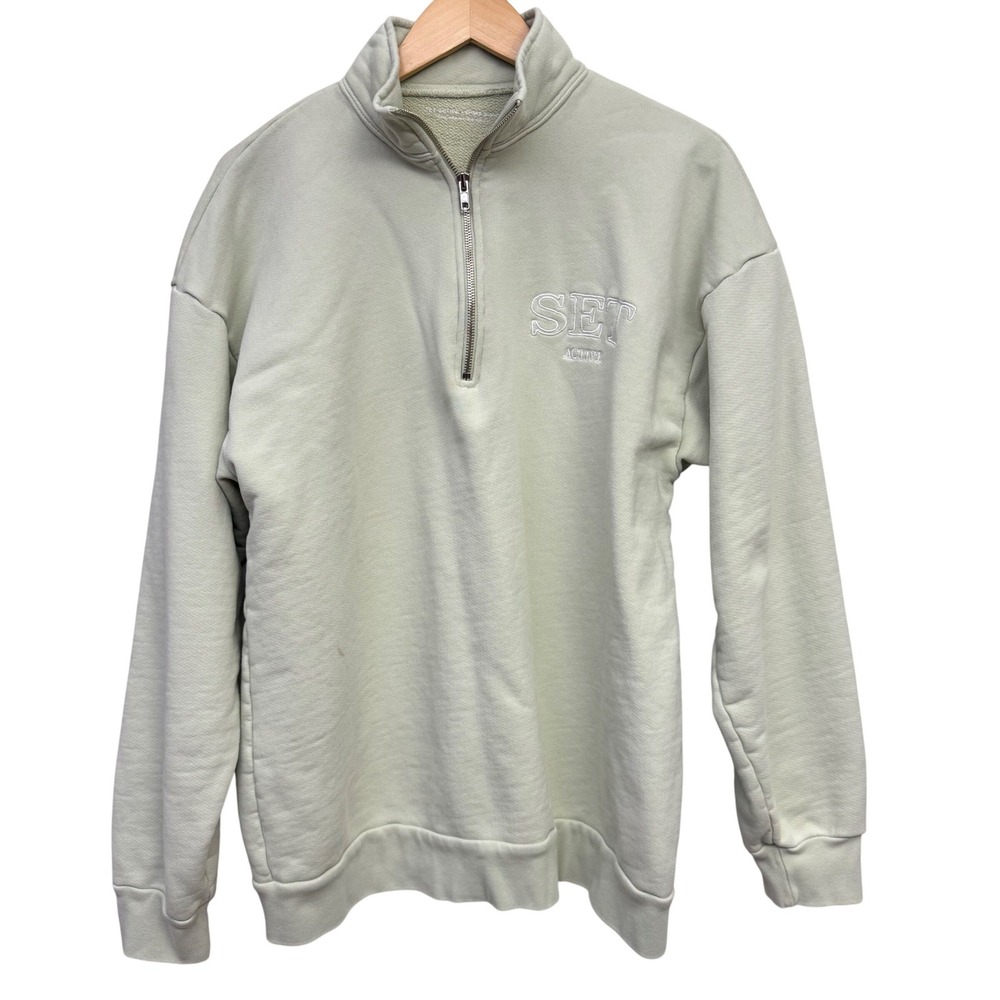 SET Active x Aimee Song Quarter Zip Sweatshirt Sage Green Womens Small USA